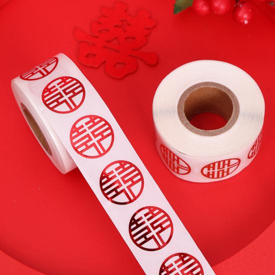 500Pcs/Roll Double Happiness Label Stickers Adhesive PVC Holidays Daily New Year Label Stickers for Book