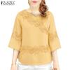 ZANZEA Women Casual Round Neck 3/4 Sleeve Summer Patchwork Blouse