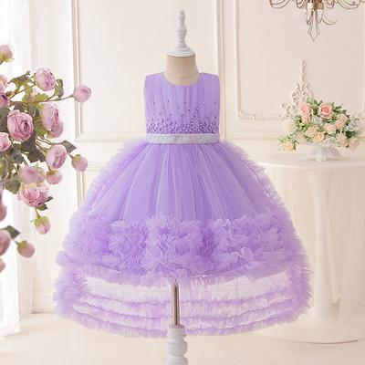 Flower Girl Princess Dress For Weddings Summer Kid Formal Bow Long Gown For School Evening Party Children New Year Cloth T6050