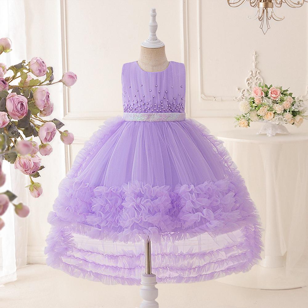 

Flower Girl Princess Dress For Weddings Summer Kid Formal Bow Long Gown For School Evening Party Children New Year Cloth T6050 110