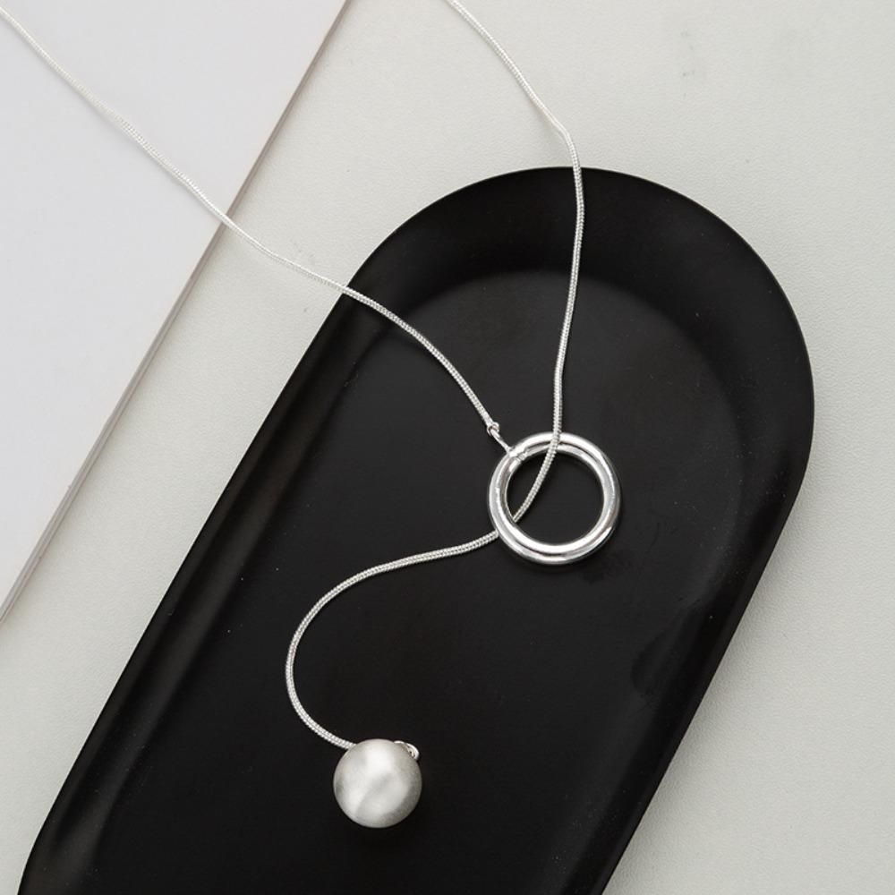 Geometric Shape Brushed Round Ball Necklace Luxury Silver Bead Necklace  Neck Accessory