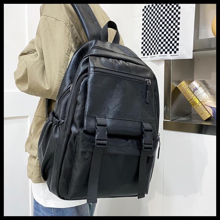 Schoolbag men's new PU soft leather business computer bag men's fashion casual travel bag large capacity student backpack