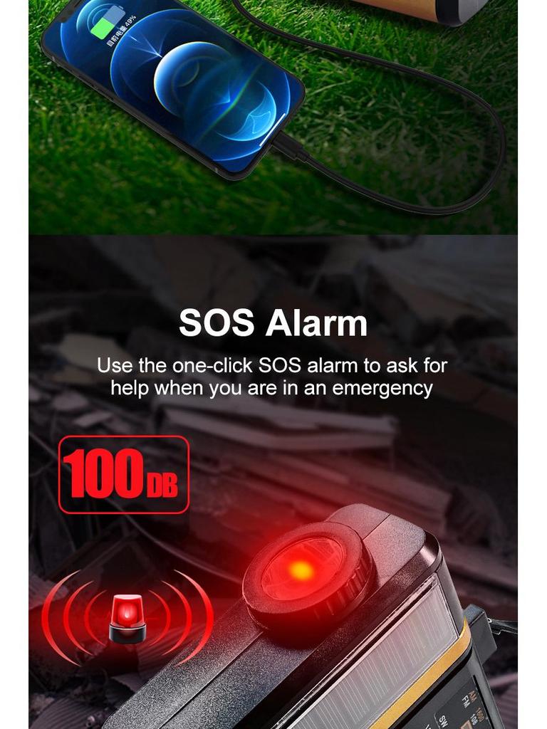 Portable Hand-Crank & Solar Emergency Radio with Multifunctional Lighting for Disaster Preparedness