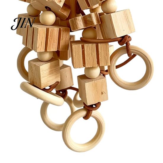Wood Blocks Parrot Toy Toy, Bird Chew with Wooden Rings, Chewable Toys Biting Hanging Cage Accessory for Parakeet Conure Cockatiel