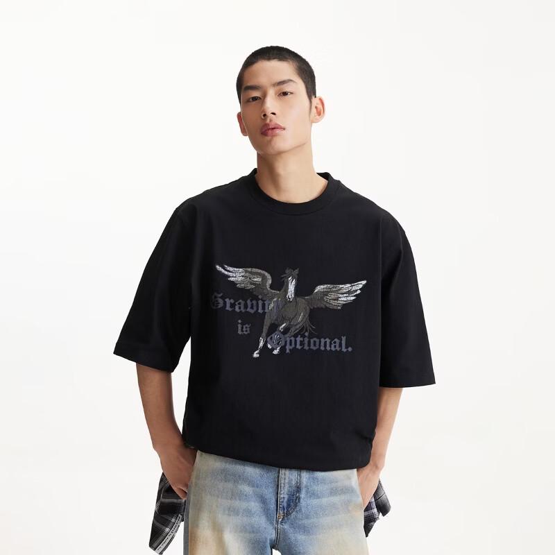 JACK&JONES Men's Loose Fit Letter Print Short Sleeve T-Shirt