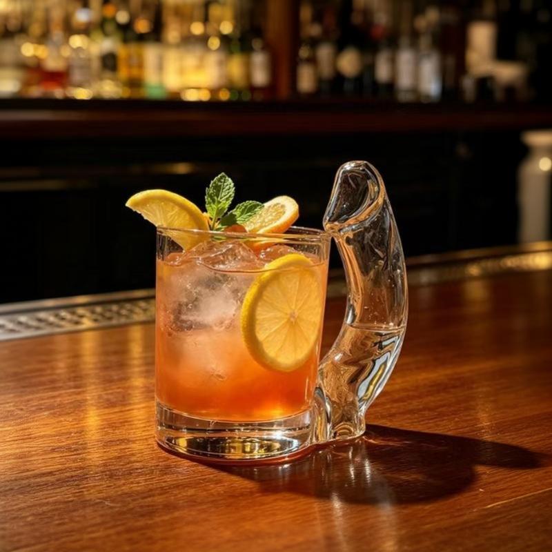 D-Cup Shaped Transparent Cocktail Glass Lead-Free Large Capacity Drinking Cup for Home Bar Holiday Gift