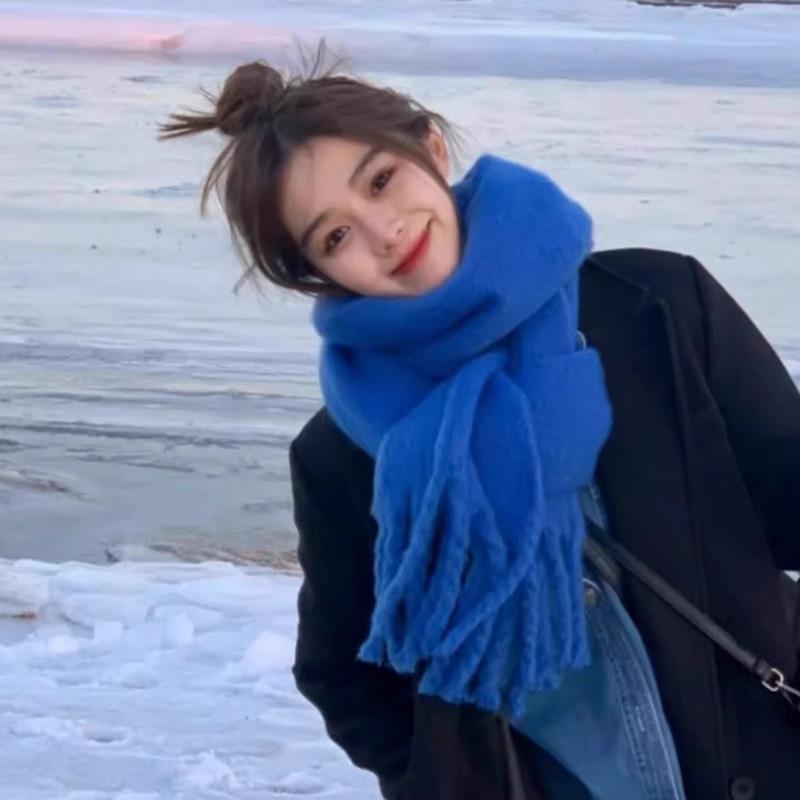 New soft waxy mohair solid color scarf women's winter versatile thickened imitation cashmere shawl Korean warm scarf tide