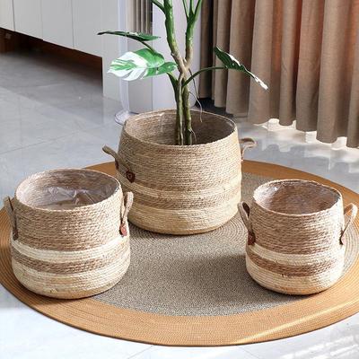 Large Round Rattan Woven Flower Pot - Breathable Straw Basket Planter for Indoor Green Plants