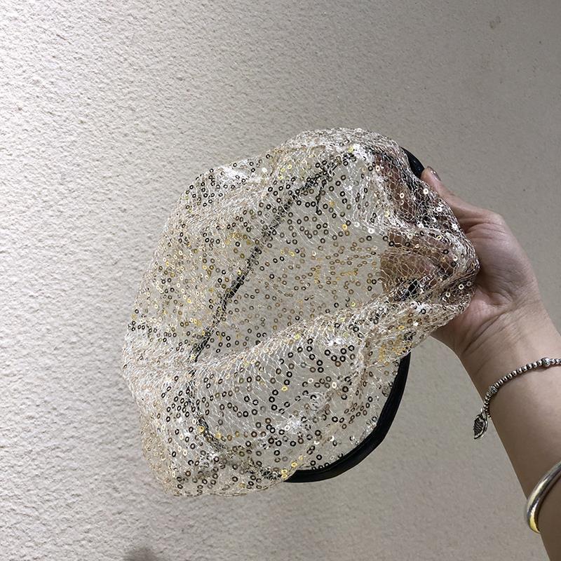 Mesh sequined beret women's summer thin breathable British hollow painter hat temperament elegant Internet celebrity Internet celebrity
