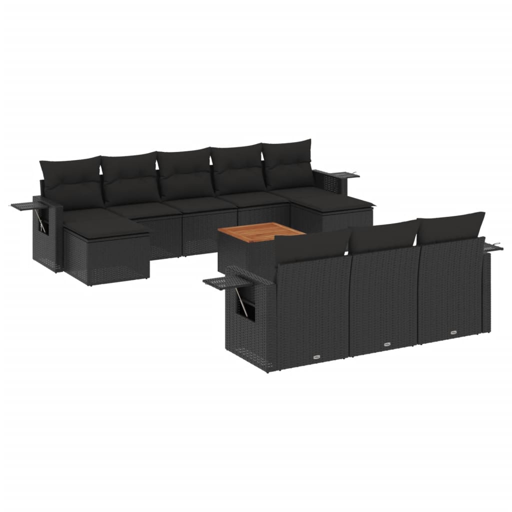 11 piece Garden Sofa Set with Cushions Black PE Rattan