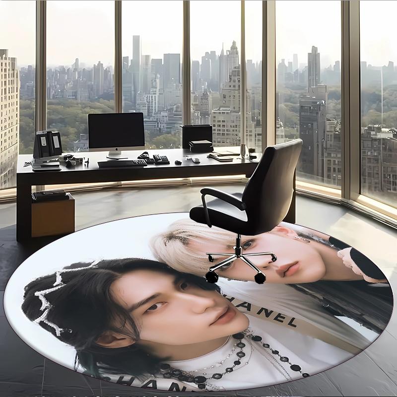 Hyunlix (1) Round Office Rug Decorative Floor Rug for Office Bedroom Living Room and Home Space