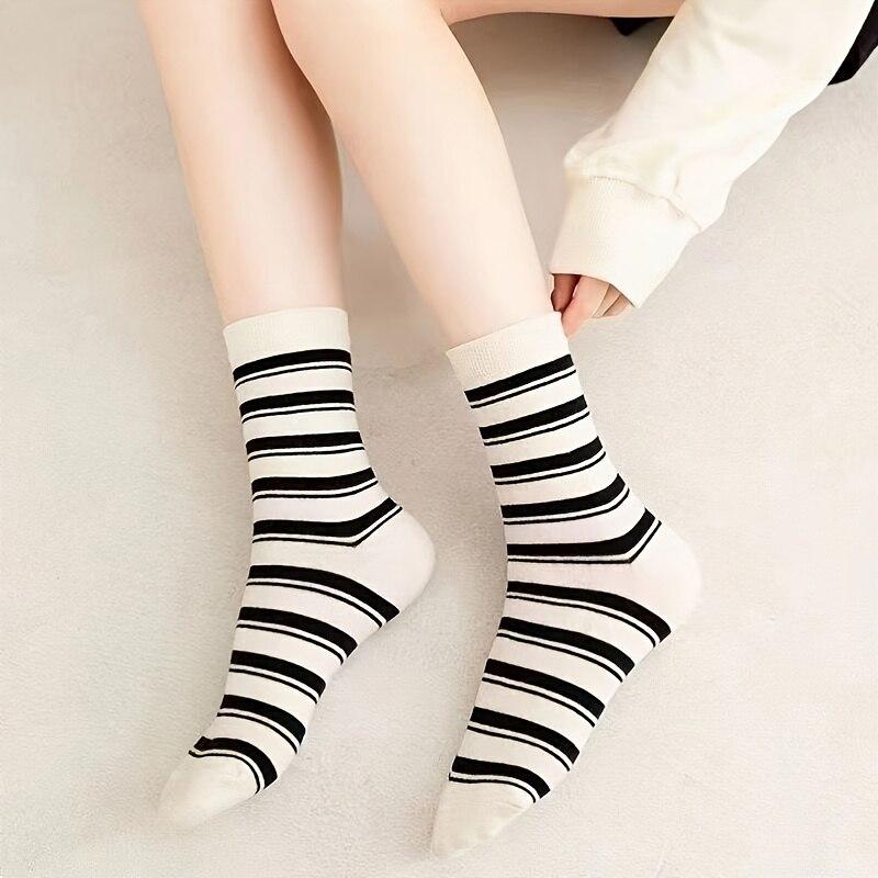 5 Pairs Happy Face Crew Socks , Cartoon Cat Breathable Cotton Mid Tube Socks, Women'S Stockings & Hosiery