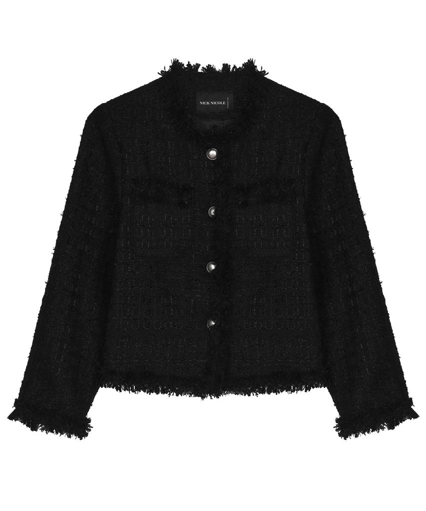 NICK&NICOLE Fringed Tweed Jacket_Black