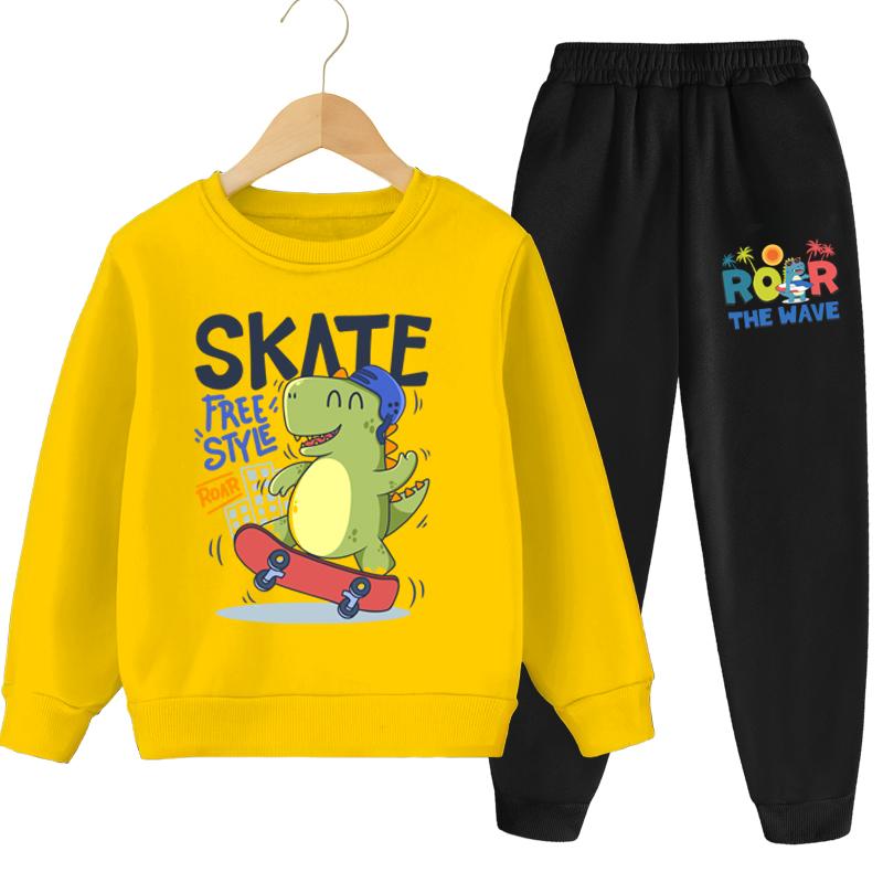 Autumn Children's Kpop Sweatshirts Sets Boys Girls Cartoon Print Pullover and Long Pants 2pcs Sets Kids Casual Tracksuit
