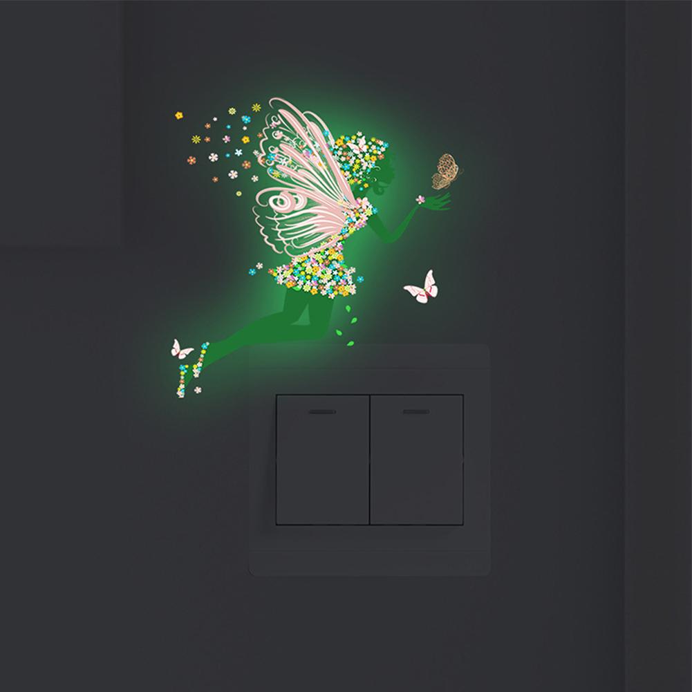 Luminous Cartoon Switch Sticker Wing Girl Butterfly Glow In The Dark Decoration Sticker Kid Room Decor