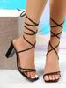 2024 White Black Woman Ankle Strap Sandals Leather Cross-Tied High Heels Shoes Sexy Lace Up Party Pumps shoe Size 35-42