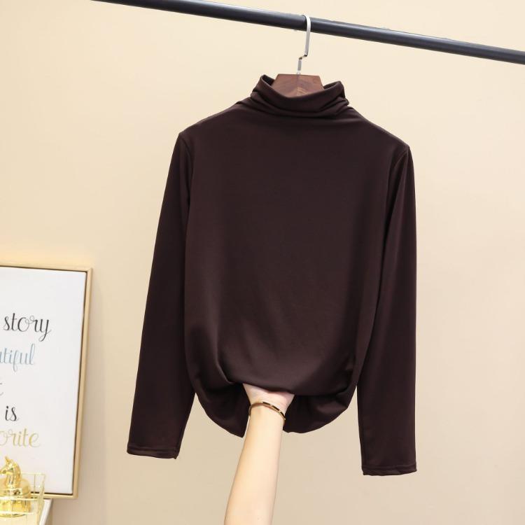 Ladies Winter Tops Women Slim Fit Long Sleeve Thick Tshirt Semi High Neck Underwear for Autumn