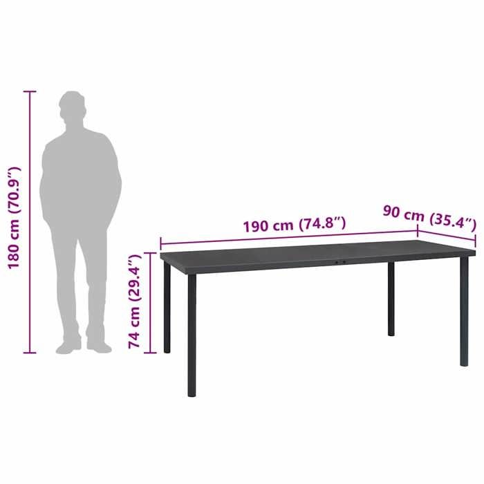 VidaXL Table à dîner d'extérieur Anthracite 190x90x74 cm Acier