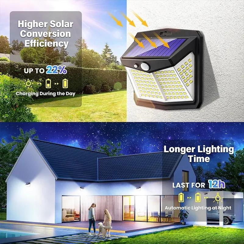 Solar Lights for Outdoor, 128 LED Motion Sensor Security Light with 3 Lighting Modes IP65 Waterproof and Durable for Wall
