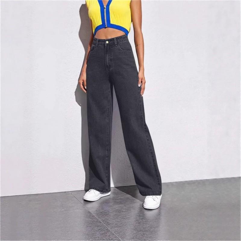 Womens High-Waisted Wide Leg Straight Cut Denim Pants Casual Loose Fit Jeans 2026
