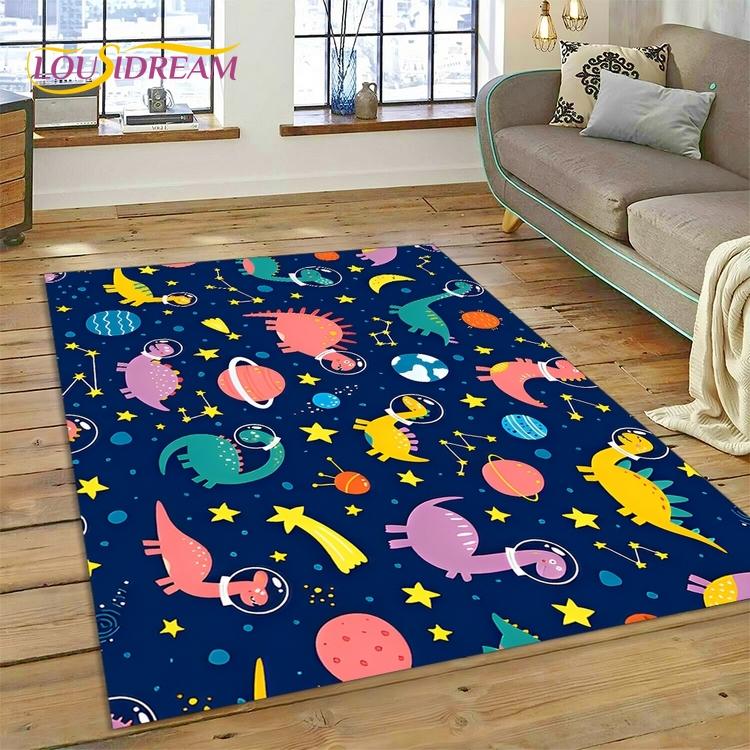 3D Cute Dino Cartoon Dinosaur Space Carpet Rug for Bedroom Living Room Home Sofa Decoration,Children Game Large Decor Floor Mat