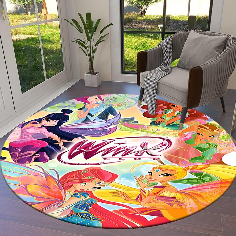 Winx Club Round Area Rug,Carpet Rug for Living Room Bedroom Sofa Playroom Decor,Non-slip Floor Mat
