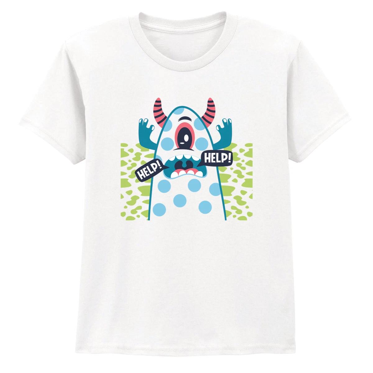Help! Funny Monster Kids T-Shirt Cartoon Boys Girls Graphic Tee 140