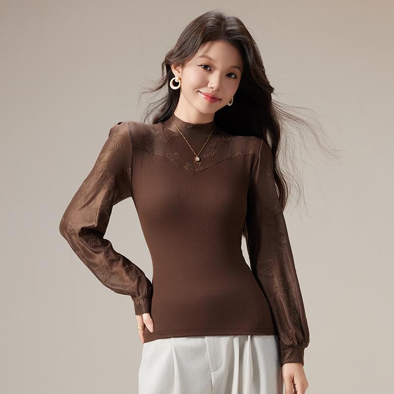 2025 Autumn Women's Slim Lace Modal Long Sleeve Base Layer Tee