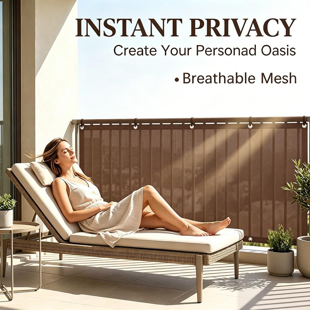 Balcony Privacy Screen, Outdoor Shade Cloth, Garden Fence Fabric, Apartment Railing Cover, with Drawstring Ties—brown