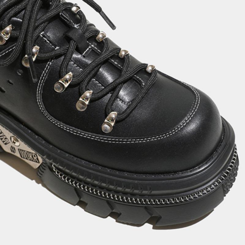 Chaussures basses en métal à semelle muffin pour papa, chaussures polyvalentes à plateforme et à tête ronde, style punk, pour femmes