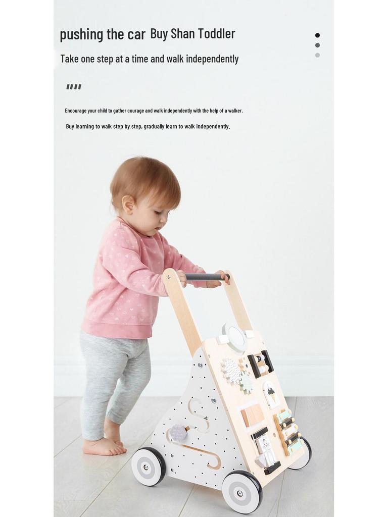 Multifunctional Wooden Toddler Walker & Shape Sorter (0-2 Years) - Anti-Rollover Design