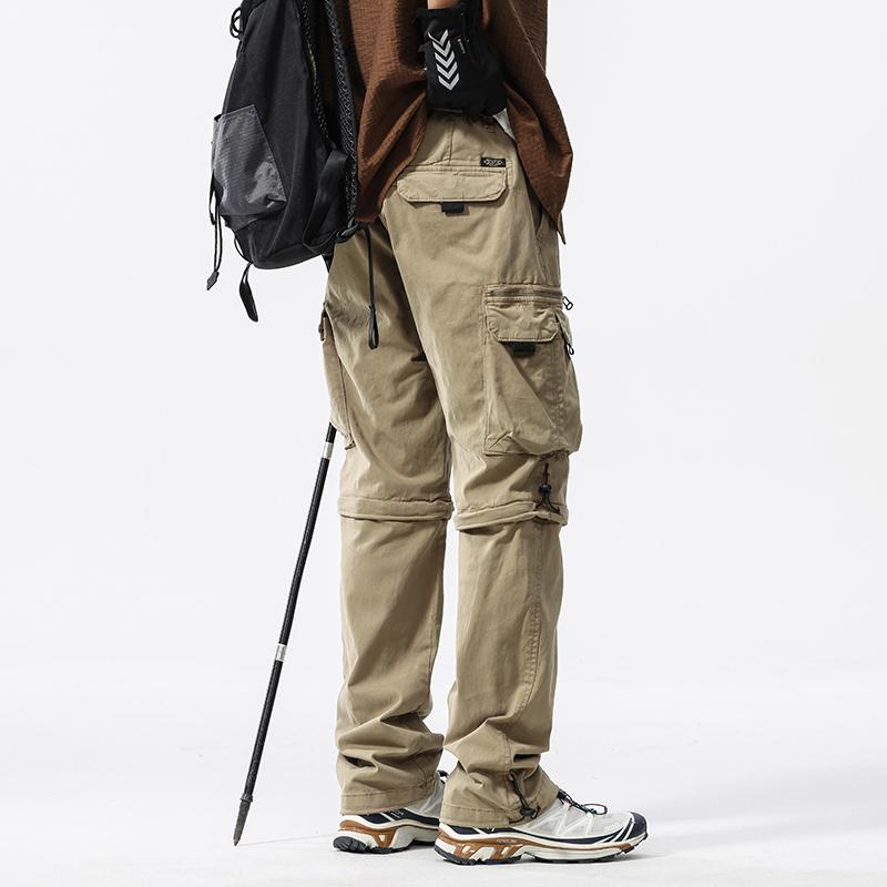 JAYSCE Unisex Cotton Convertible Cargo Pants Multi-Pocket Outdoor Hiking Trousers Detachable Shorts Elastic Waist