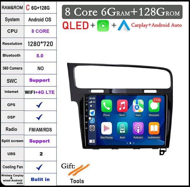 For Volkswagen VW Golf 7 MK7 GTI 2011-2021 IPS/QLED 10.1'' Android 14 Car Radio Carplay Multimedia Auto GPS Stereo Video Player