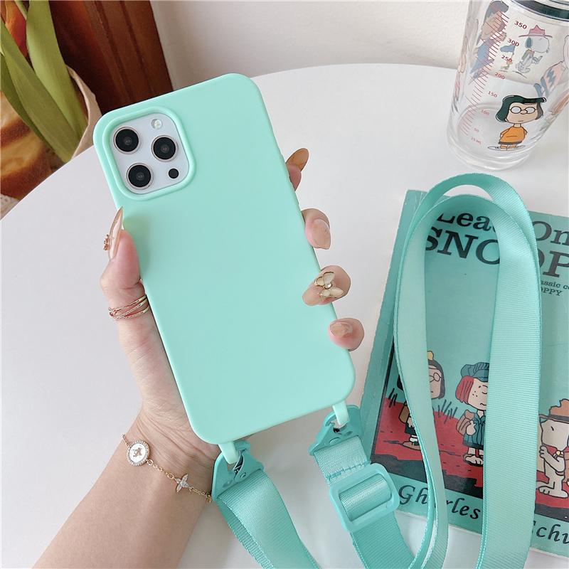 Crossbody Lanyard Matte Silicone Soft Case For iPhone 15 Pro Max 14 13 12 11 XR XS X 7 8 Plus Necklace Strap Shockproof Cover