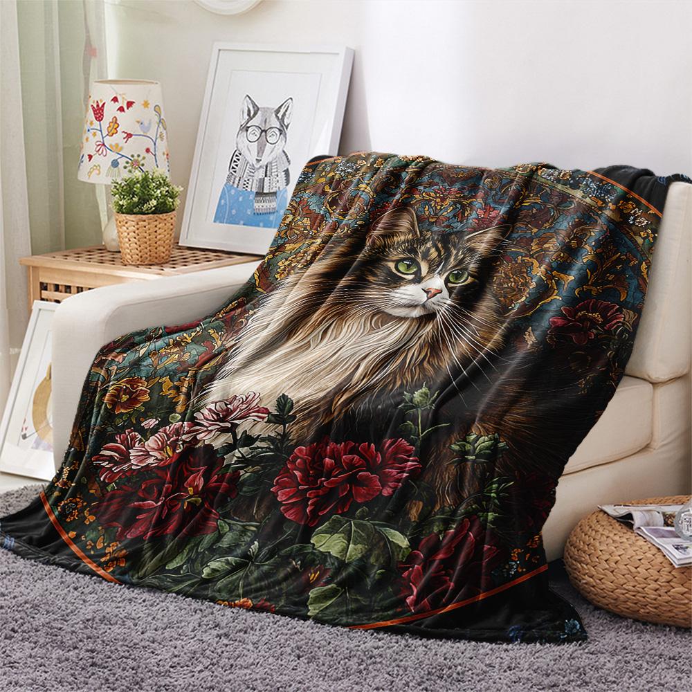 Tabby Cat Print Flannel Blanket, High quality Comfortable for All Seasons, Home Decor, Warmth and Comfort, Perfect for Christmas Gifts