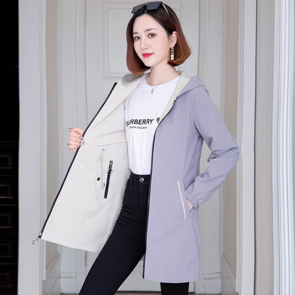 Fashion Double-Sided Wear Trench Coat Women's Mid-Longth Spring Autumn Women's Coats Tops   Hooded Jacket  Women Top