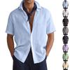 Men's Casual Button-down Loose Short-sleeved Shirt - Men's Plain Cotton Breathable Shirt Top