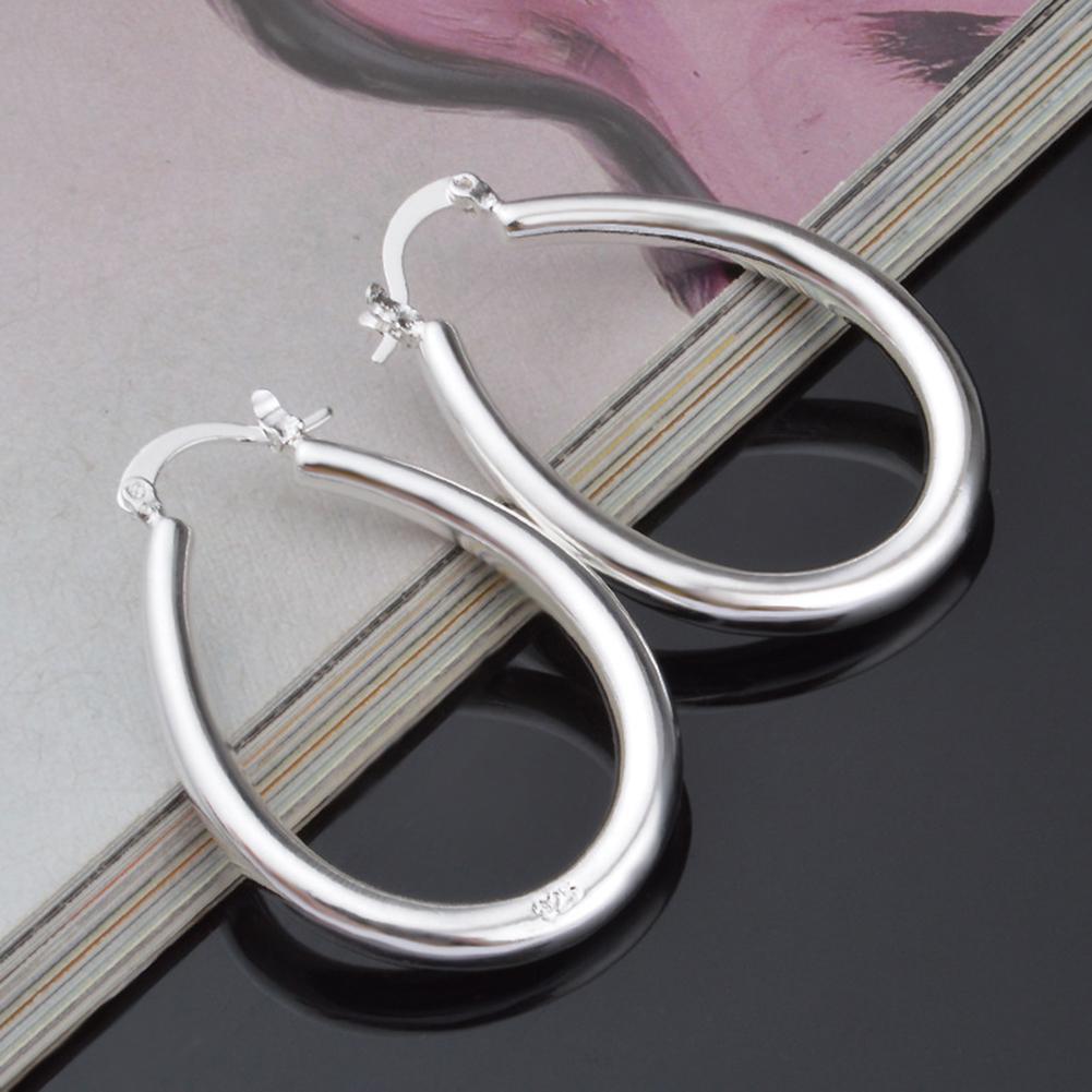 

Silver Plated Big Hollow Oval Hoop Earring Fashion Women Party Banquet Jewelry Silver