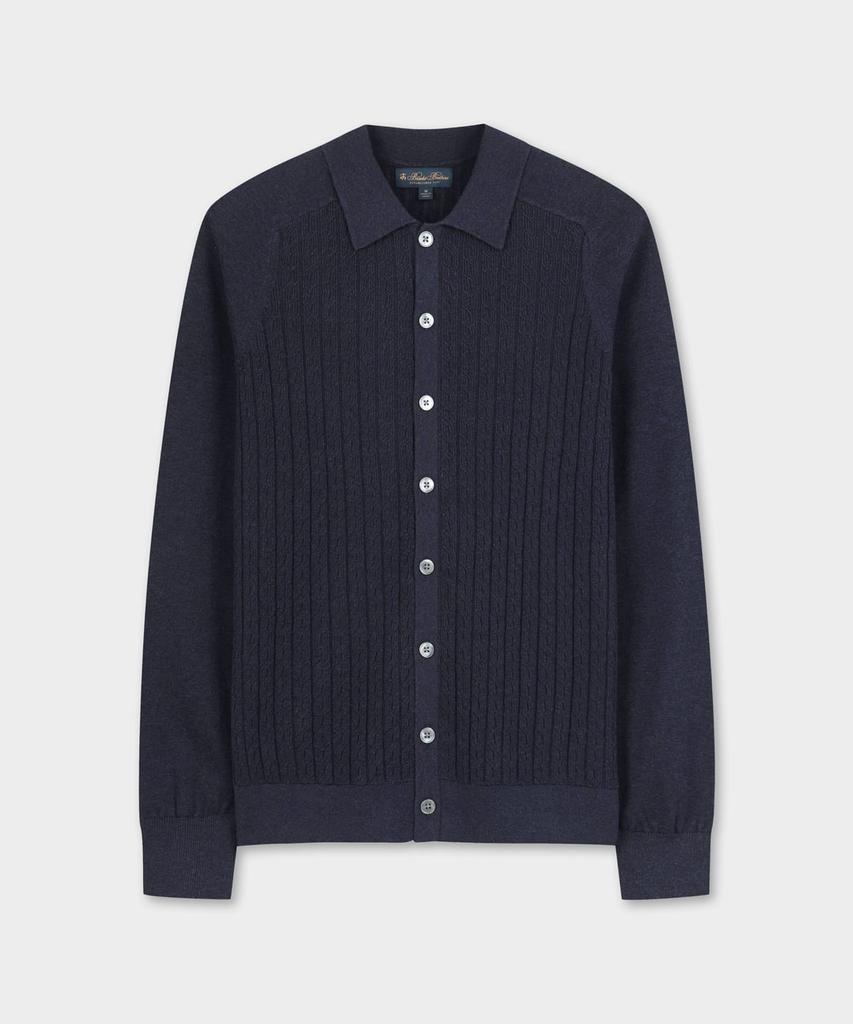 Brooks Brothers Cotton Cable Polo Cardigan (Navy) (Bbwcmmf302)