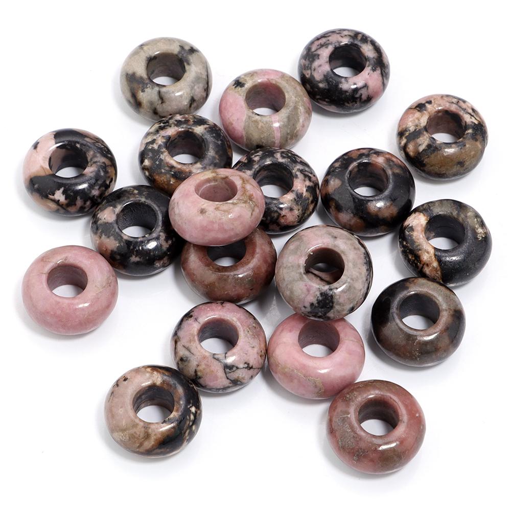 6pcs 14x8mm Natural Stone Beads Amethyst Tiger Eye Agate Jade Abacus Shape Big Hole Loose Beads for Jewelry Making DIY Bracelets