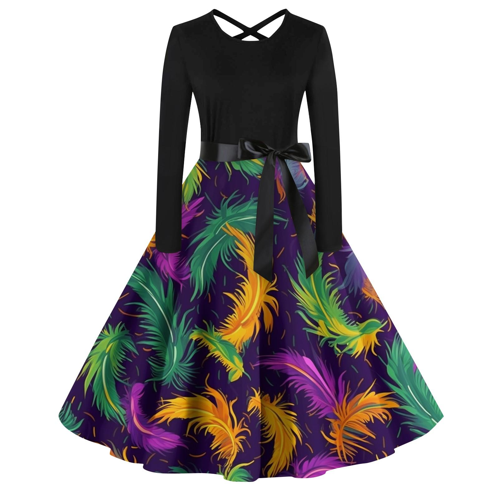 

Женский повседневный пуловер с круглым вырезом и принтом, платье с высокой талией и длинными рукавами XL фиолетовый