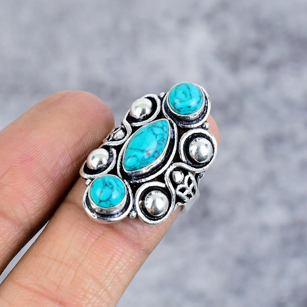 Santa Rosa Turquoise Gemstone 925 Sterling Silver Jewelry Ring Size 6.5 M-2664
