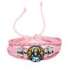 Virgin Mary Baby Jesus Christian Catholicism Jewelry Black Button Leather Bracelet Blessed Mother Religious Glass Cabochon Gift