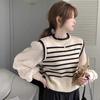Fake Two Bubble Sleeve French Sweater Women's Autumn/Winter Striped Unique Long Sleeve Top