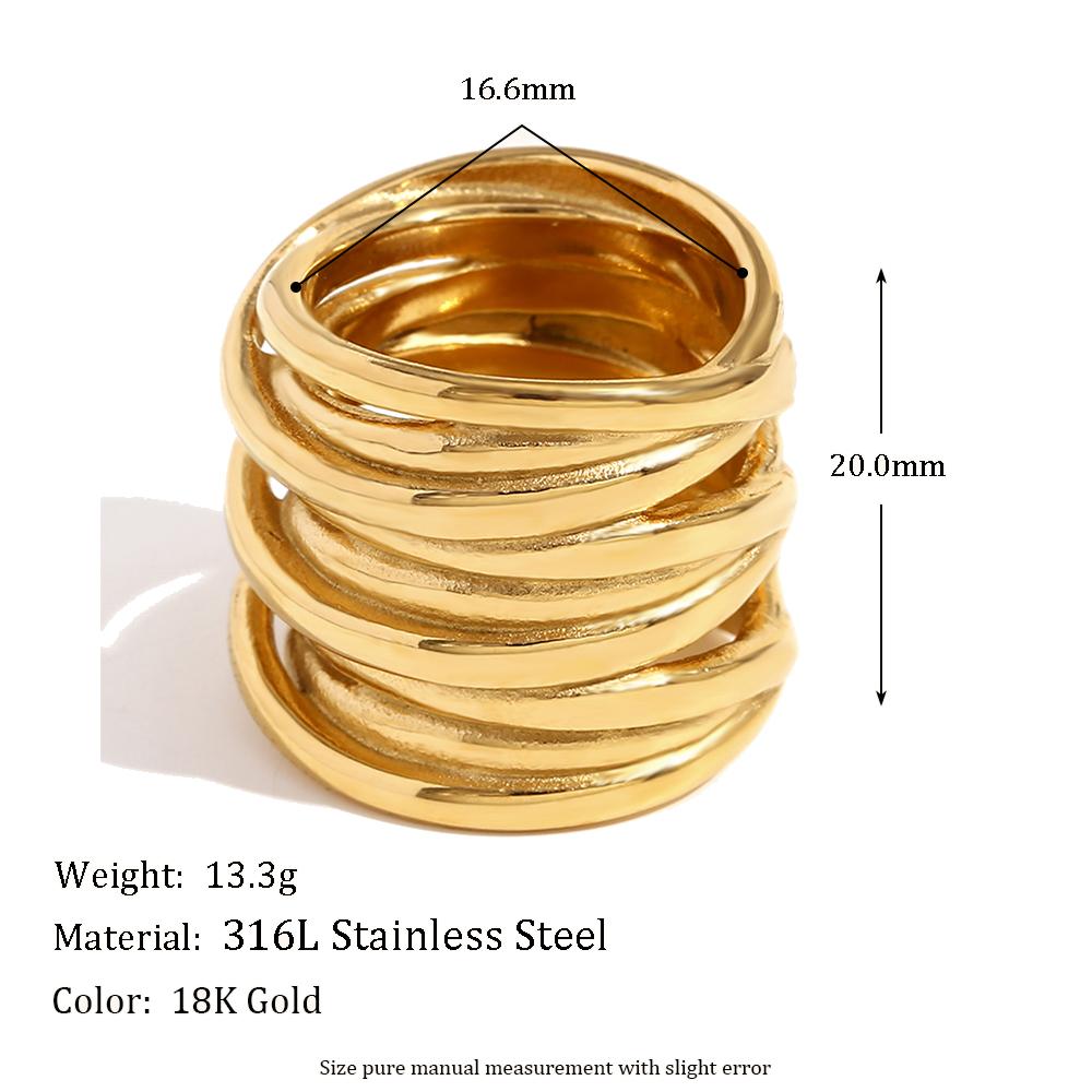 

MamacitaSlay Minimalist 316L Stainless Steel Multilayer Winding Ring Waterproof 18K Gold Plated Jewelry Women s Unique Cool Ring 6 золотой