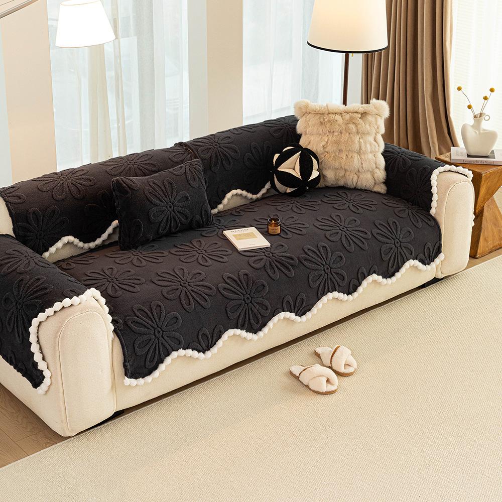 1Pcs Couch Mats Solid Color Sofa Cover Sofa Pad Autumn And Winter Thicked Jacquard Keep Warm Soft Cushion Living Room Decoration