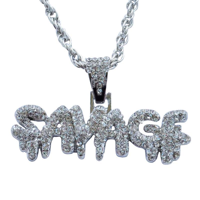 SAVADF Hip Hop Full Diamond Letter Pendant Necklace for Men K1133