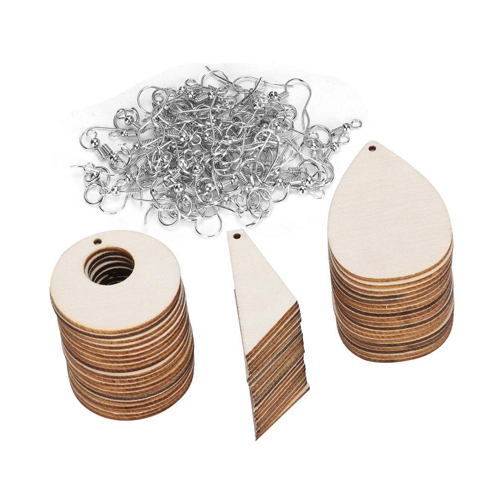 60PCS Wood Handmade DIY Wood Wooden Earrings Round Tapered Unfinished Pendants 3 Sizes Teardrop DIY Earrings Jewelry Making