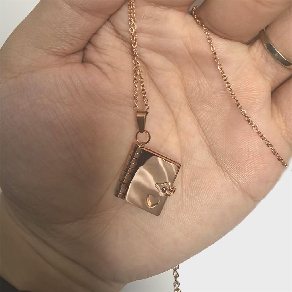 Stainless Steel Couple Book Pendant Necklace with Personalized Ins Titanium Steel Heart Opening and Closing Book Sweater Chain
