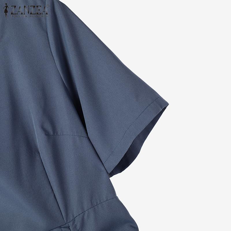 ZANZEA Women Casual Square Collar Short Sleeve Summer Long Dress